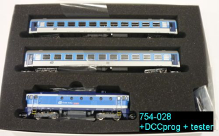 TT MTB sada lokomotiva 754 028 ČD + 2 osobní vozy Bt (různá čísla) + DCC prog + tester napětí