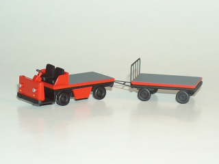 H0 Miniatur 05 Plošinový vozík s přívěsem
